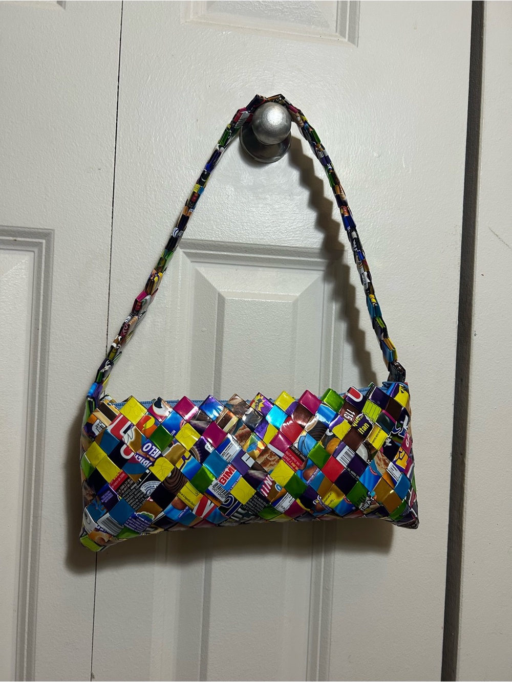 Vintage Y2K Bubble Gum / candy Wrapper Purse handWoven Multicolor Hobo Bag